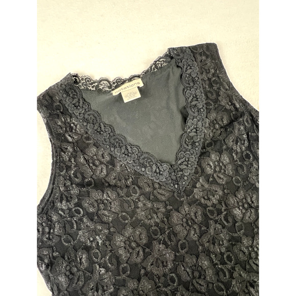 Y2k Notations Black‎ Lace Tank Top Goth Grudge Romantic Vintage 90's Whimsy - Picture 1 of 10